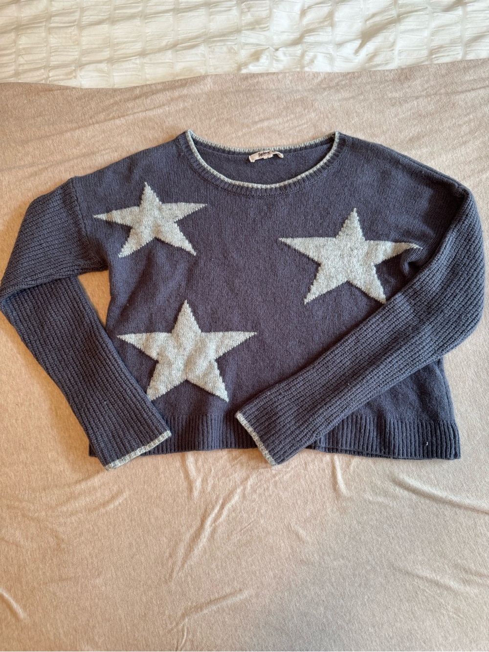 Splendid Navy Crewneck Sweater with Cream Star Accents